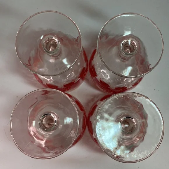 Vintage Set of Four Thumbprint Ring of Fire Chalice Glasses Drinkware